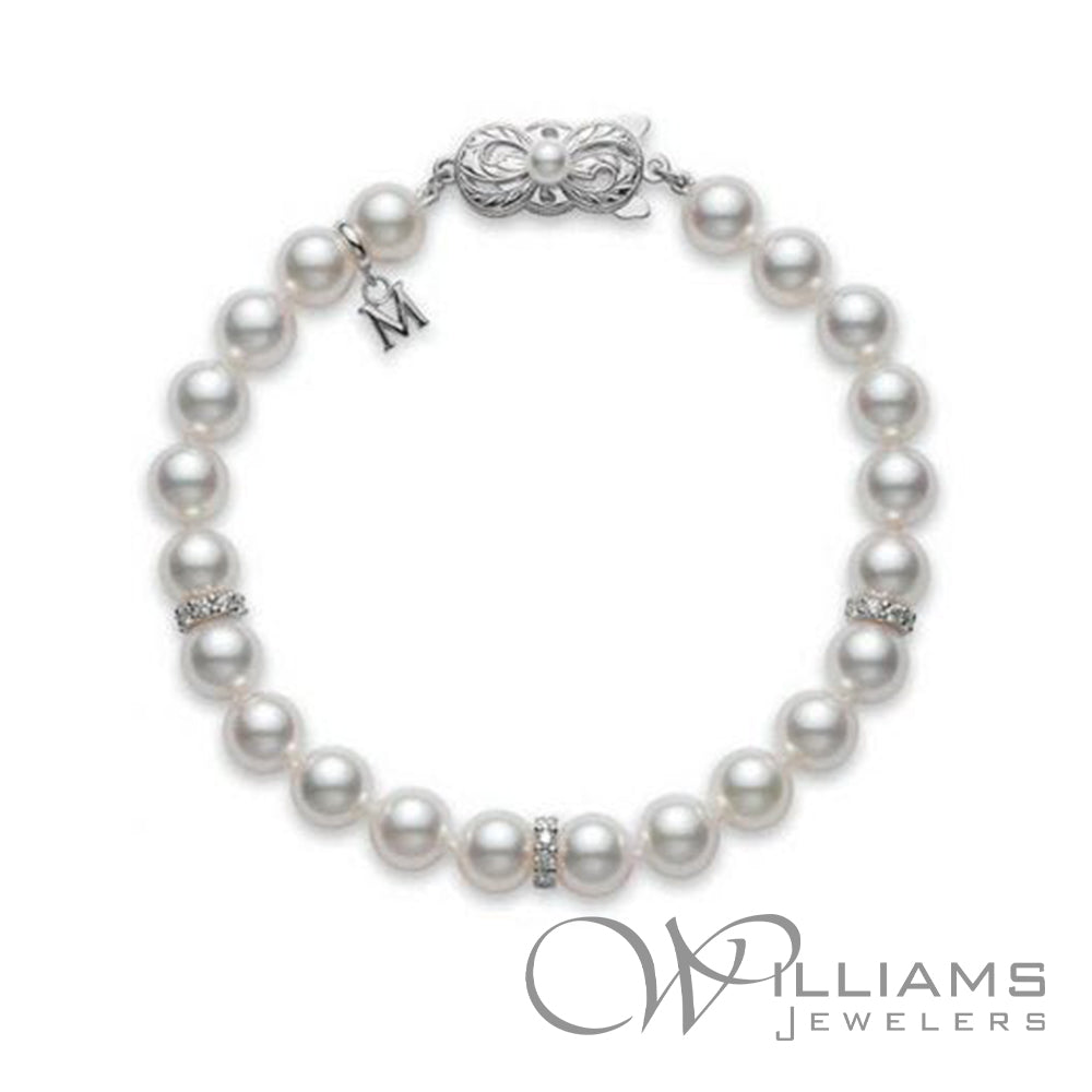 Mikimoto Pearl and Diamond Chain Bracelet Flower PD 258D K